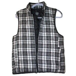 North 15 Women's Quilted Plaid Puffer Vest Black/White Size M